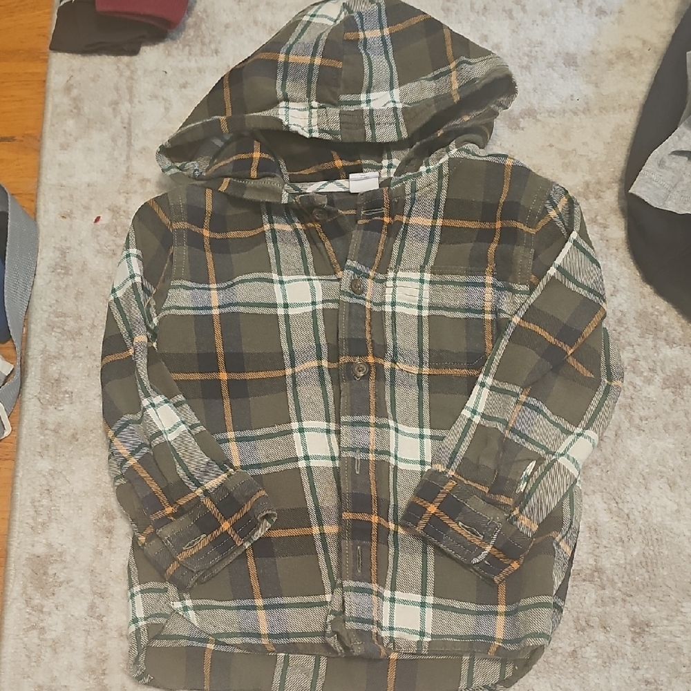 GAP Green Plaid Hooded Shirt